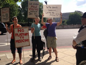 Some of the picketers at the Lesbian Pride march who handed out transphobic literature