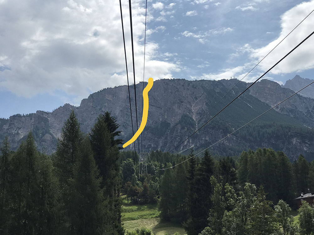 The route of Sci Club 18 as seen from the Cortina end of the Faloria Cable Car